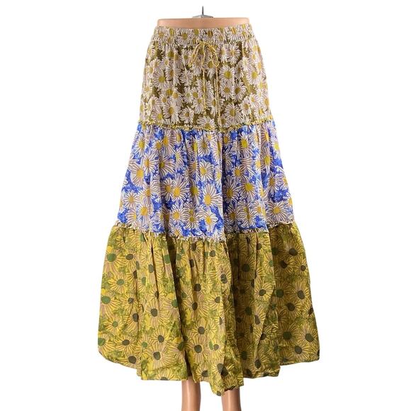 Zara Multicolor Floral Daisy High Waisted Boho A Line Tiered Maxi Skirt Size XS - Picture 2 of 7